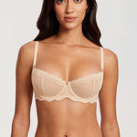 Women's Sexy Mesh Lace Balconette Bra Beige