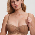 Women's Sexy Mesh Lace Balconette Bra Gravel Beige
