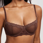 Women's Sexy Mesh Lace Balconette Bra Hazelnut