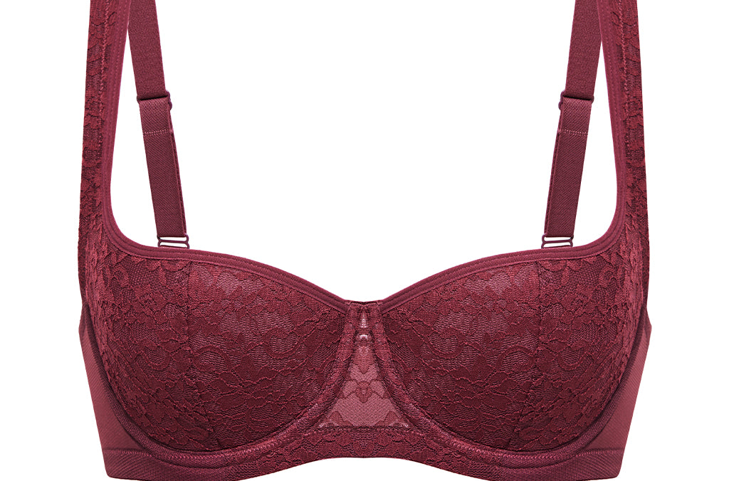 Women's Floral Lightly Lined Balconette Bra Dark Red