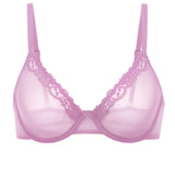 DOBREVA Mesh Sheer Demi Underwire Unlined Balconette Bra With Lace Trim Barbie Powder