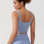 CRZ YOGA Women's Square Neck Longline Sports Bra Cambric Blue