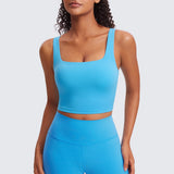 CRZ YOGA Women's Square Neck Longline Sports Bra Kayak Blue