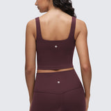 CRZ YOGA Women's Square Neck Longline Sports Bra Ripe Plum