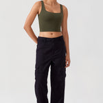 CRZ YOGA Women's Square Neck Longline Sports Bra Olive Green