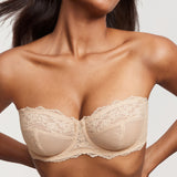 Women's Romantic Lace Strapless Bra Beige