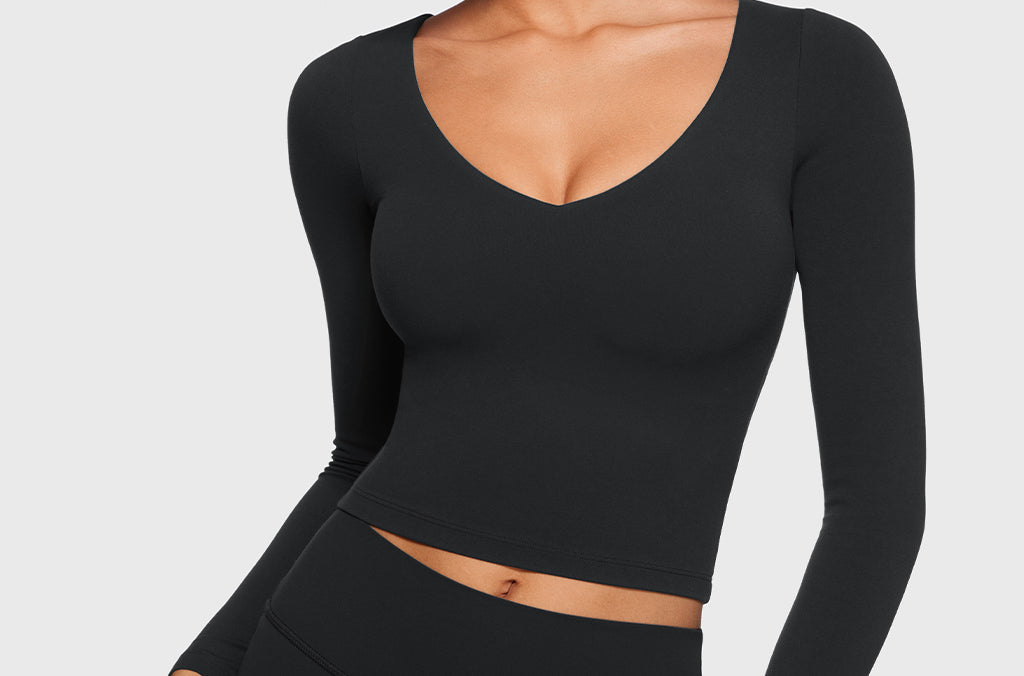 Women's Natrelax V-Neck Long Sleeve Tops Black
