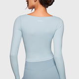 Women's Natrelax V-Neck Long Sleeve Tops Blue Linen