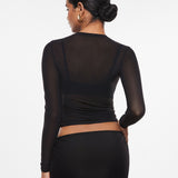 INLYRIC Women's Cosnufy® Mesh Sheer Long Sleeve Top Black
