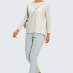 Women's Pima Cotton Boat Neck Long Sleeve Shirts Iced Iris