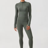 CRZ YOGA Women's Half Zip Long Sleeve Cropped Top Grey Sage