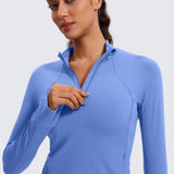 CRZ YOGA Women's Half Zip Long Sleeve Cropped Top Wild Indigo