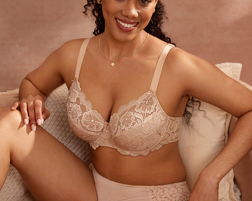 Women's Floral Lace Underwired Bra Beige