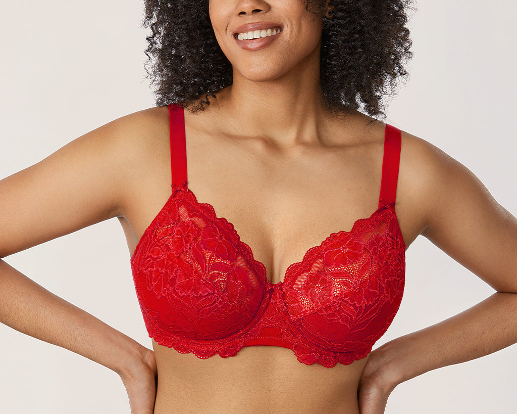 Women's Floral Lace Underwired Bra Lipstick Red