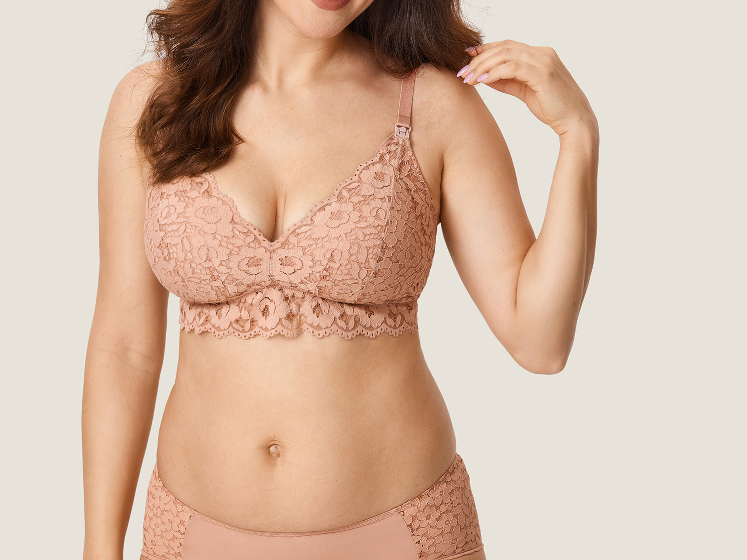 Women's Supportive Lace Nursing Bralette Cream Coffee @model_info:nursing